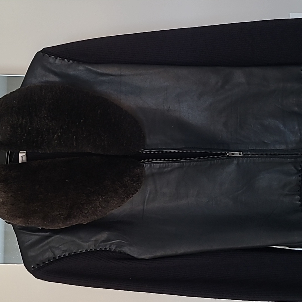 Goat leather and knit top
